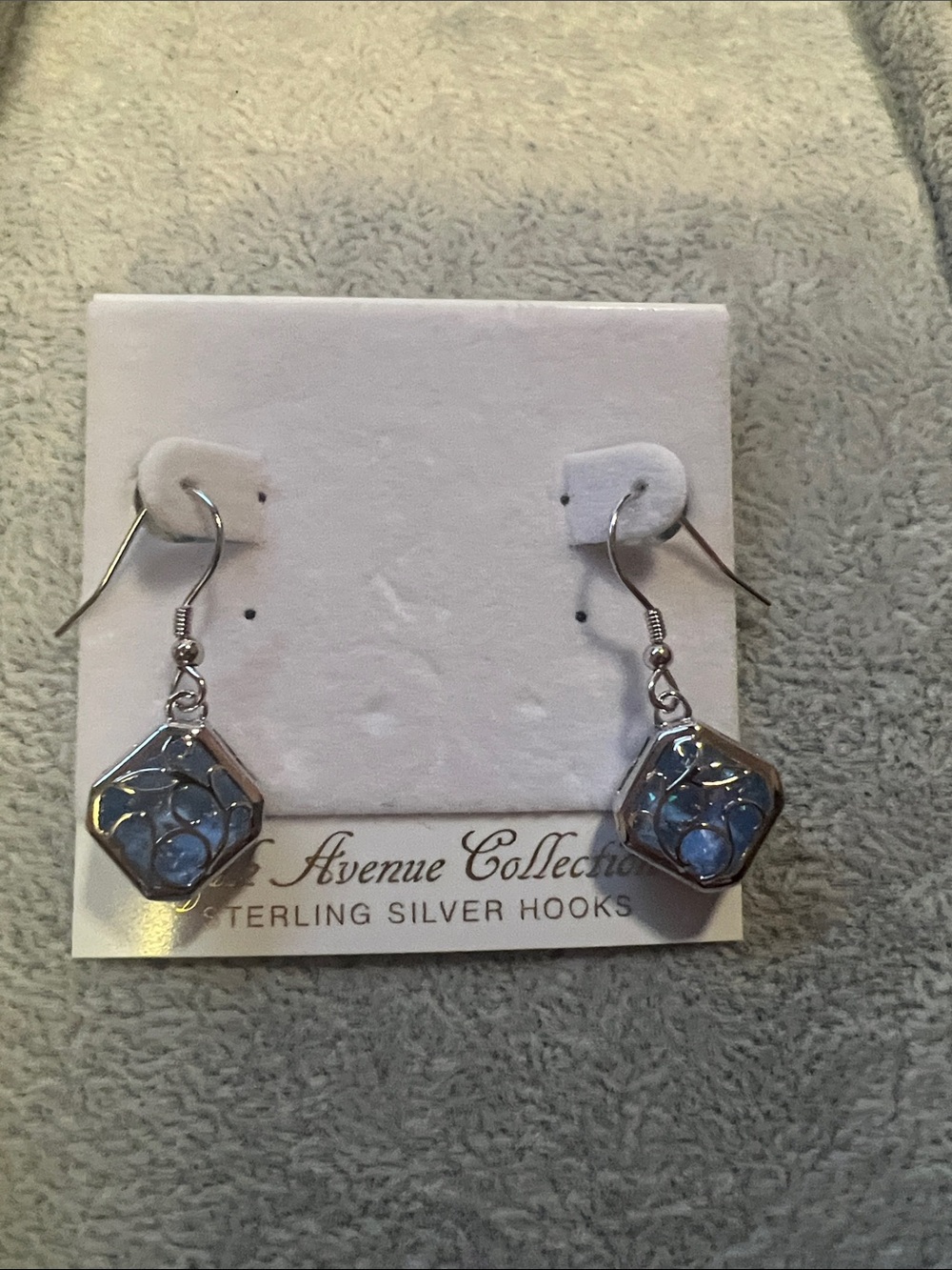 Avenue Collection Sterling Silver Hexagon Drop Earrings in Light Blue